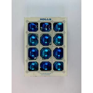 Vintage Christmas Decor Handblown Glass Ornaments Peacock Blue Holly Made In USA